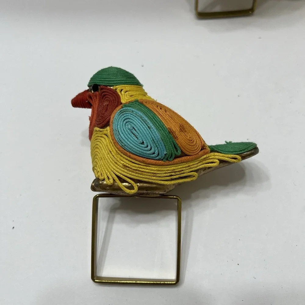 Vintage Pier 1 Imports Quilled Paper Sparrow Bird Napkin Holders Gold Tone Metal